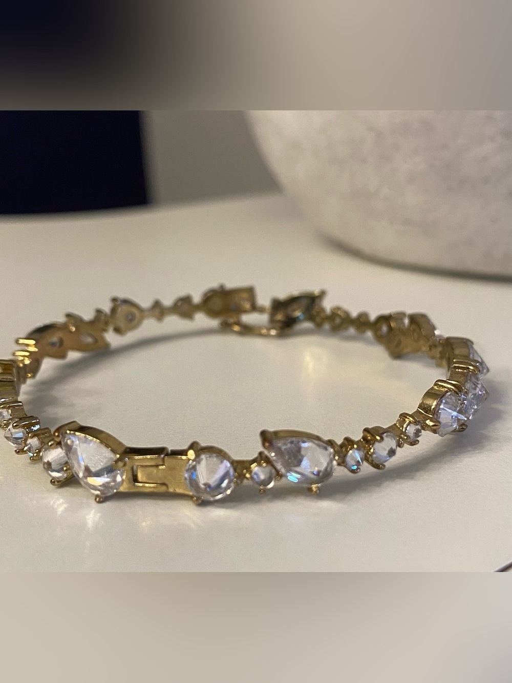 Banana Republic Gold Toned Hinged Crystal Tennis Bracelet – Elegant Clear Stones
